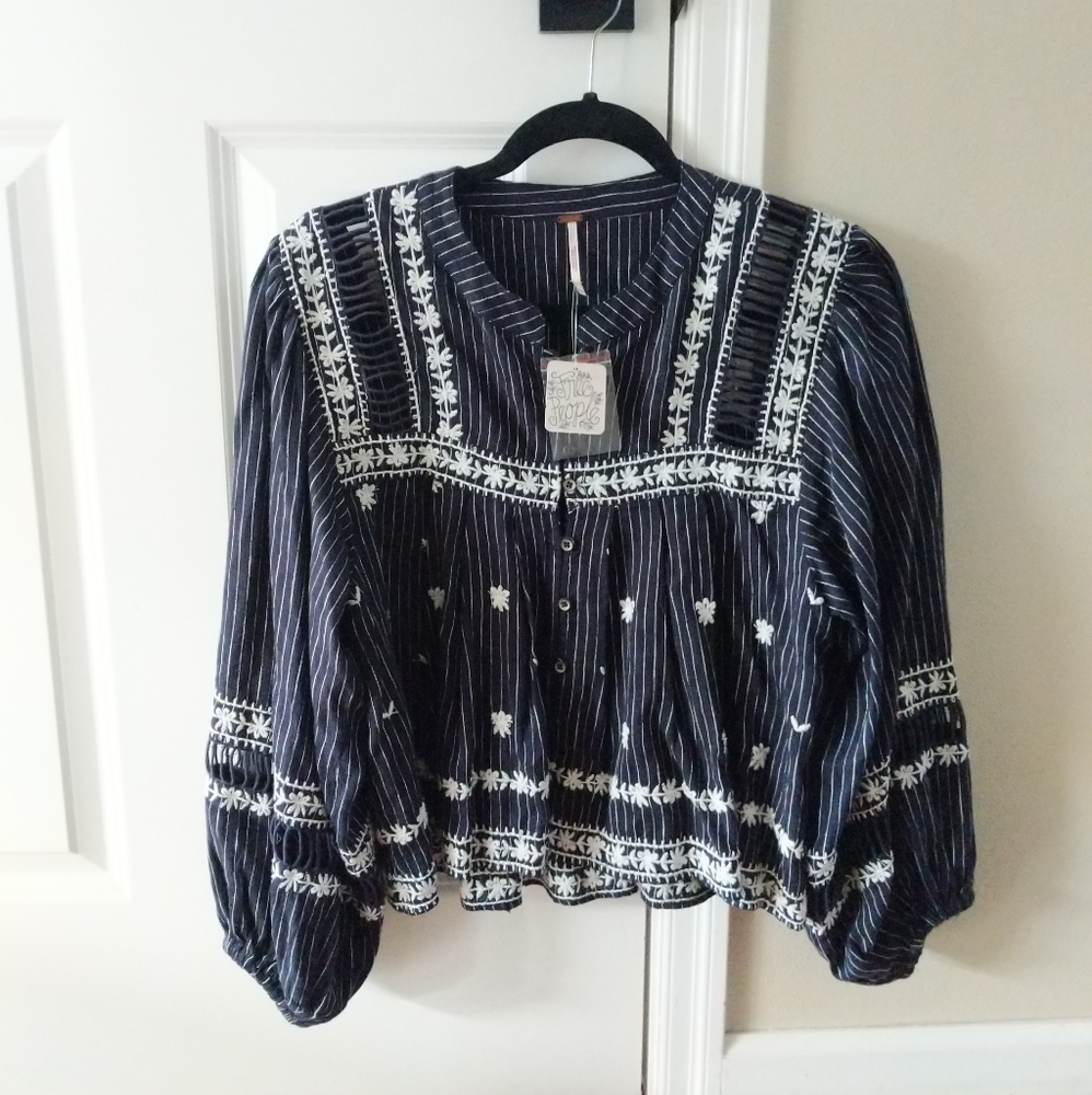 Free People navy All Roads Lead to You blouse
